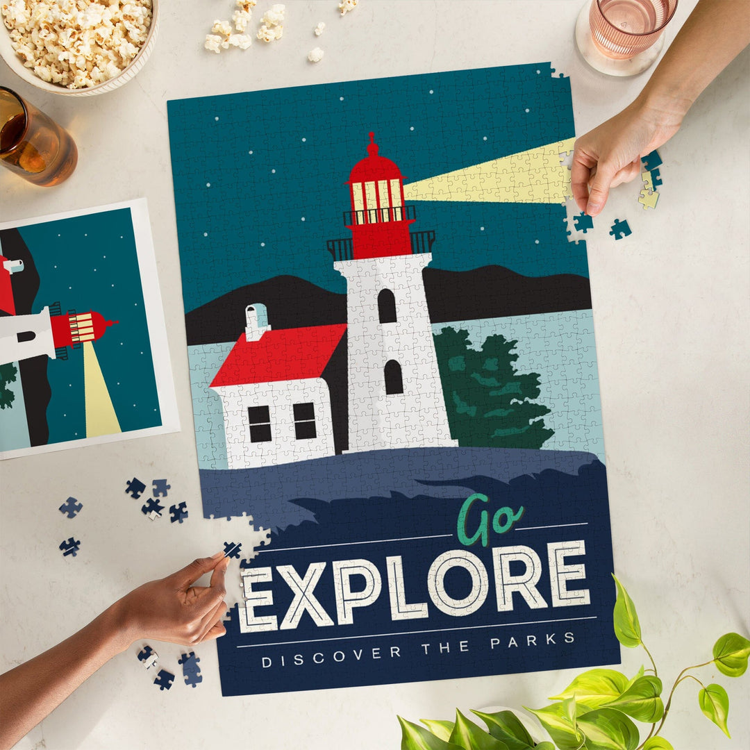 Go Explore (Lighthouse), Discover the Parks, Vector Style, Jigsaw Puzzle Puzzle Lantern Press 