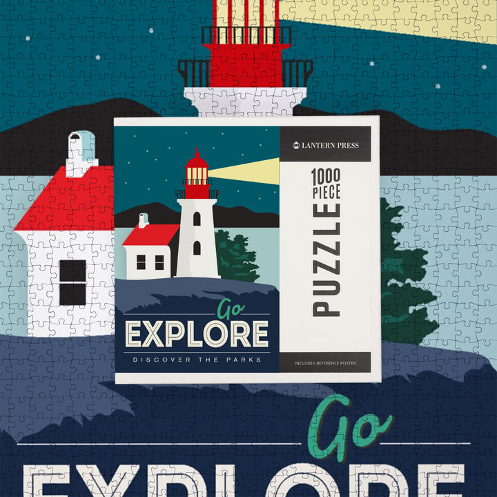 Go Explore (Lighthouse), Discover the Parks, Vector Style, Jigsaw Puzzle Puzzle Lantern Press 