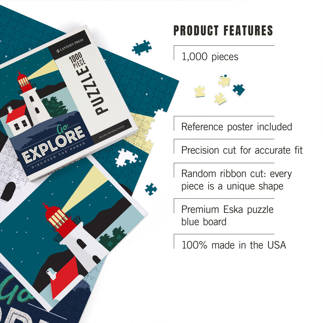 Go Explore (Lighthouse), Discover the Parks, Vector Style, Jigsaw Puzzle Puzzle Lantern Press 
