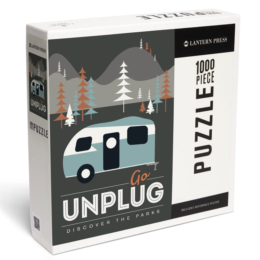 Go Unplug (Camper), Discover the Parks, Vector Style, Jigsaw Puzzle Puzzle Lantern Press 