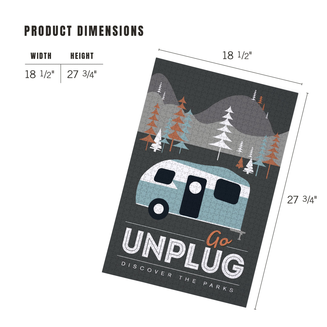 Go Unplug (Camper), Discover the Parks, Vector Style, Jigsaw Puzzle Puzzle Lantern Press 