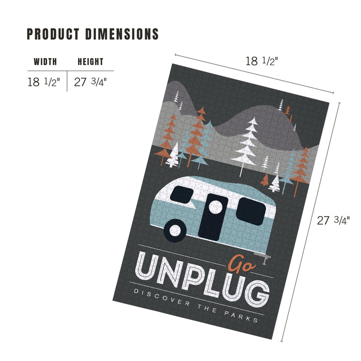 Go Unplug (Camper), Discover the Parks, Vector Style, Jigsaw Puzzle Puzzle Lantern Press 