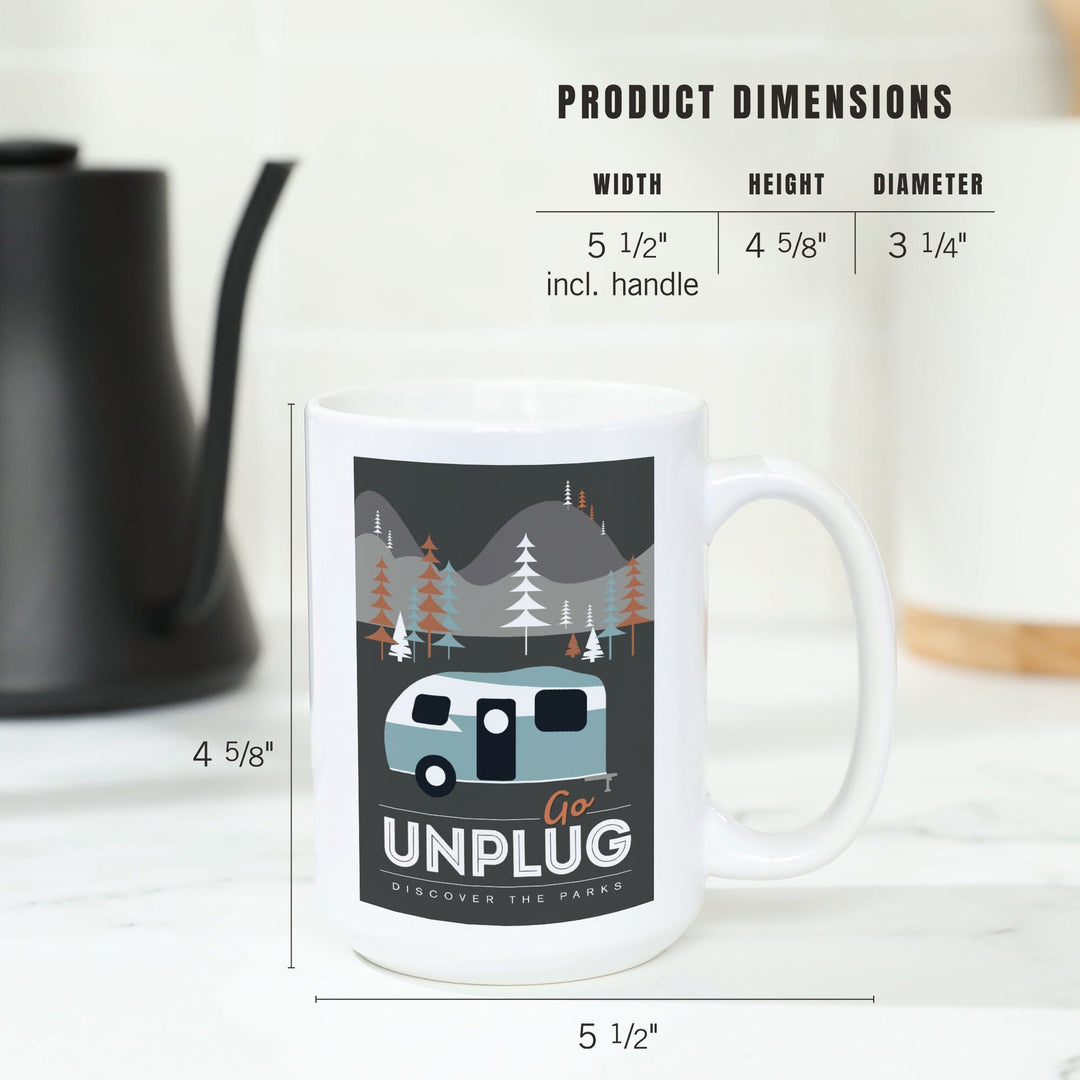 Go Unplug (Camper), Discover the Parks, Vector Style, Lantern Press Artwork, Ceramic Mug Mugs Lantern Press 