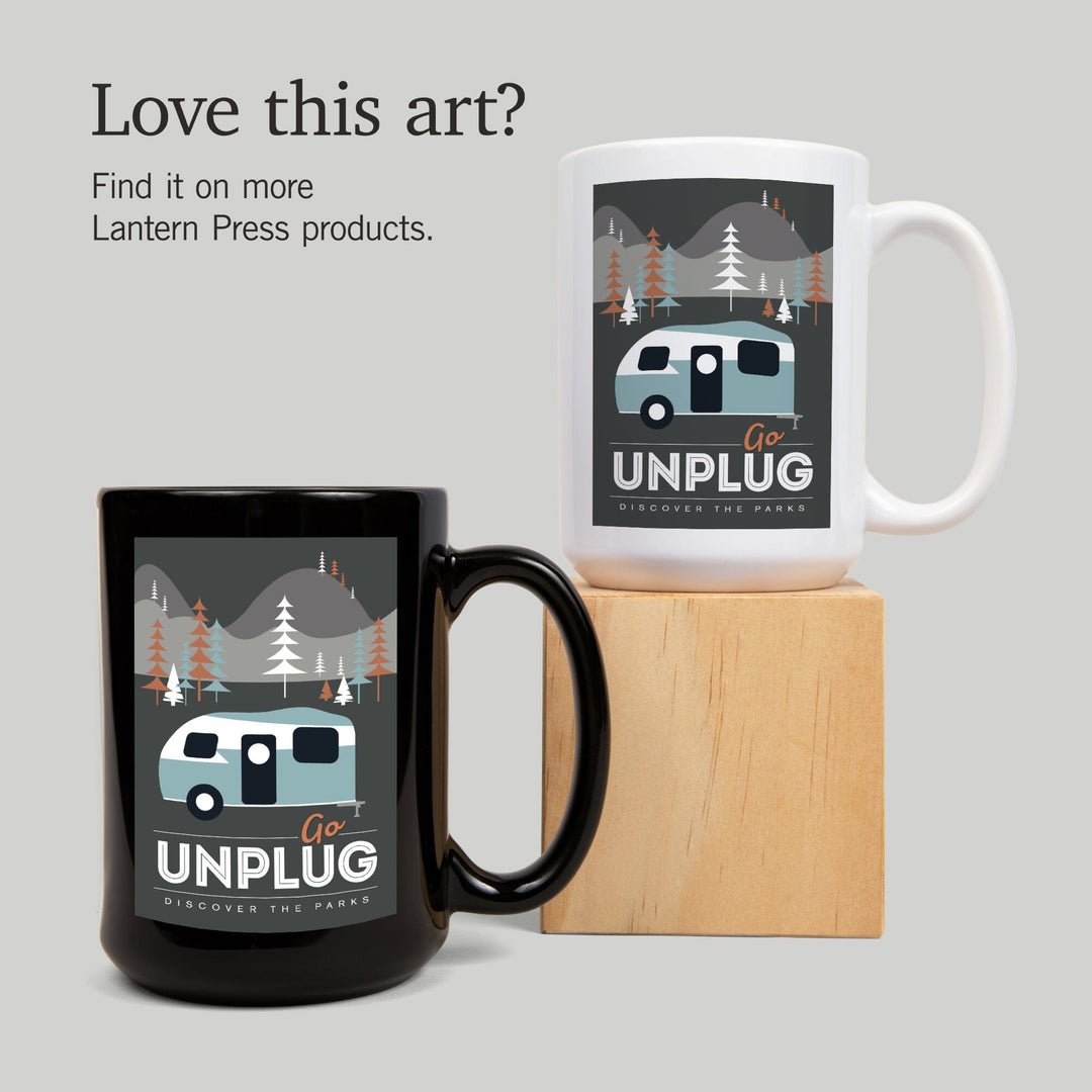 Go Unplug (Camper), Discover the Parks, Vector Style, Lantern Press Artwork, Ceramic Mug Mugs Lantern Press 