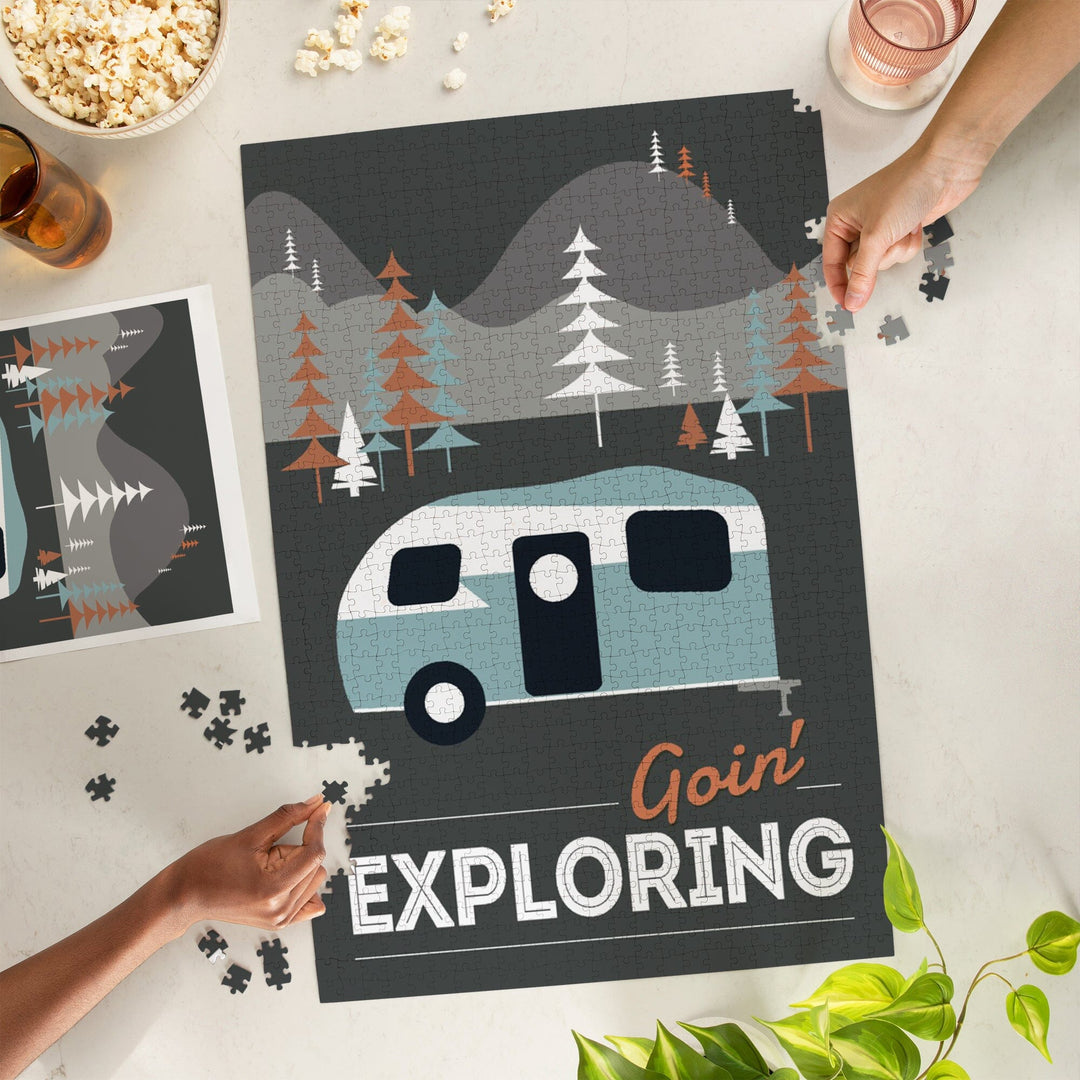 Goin' Exploring, Retro Camper, Jigsaw Puzzle Puzzle Lantern Press 