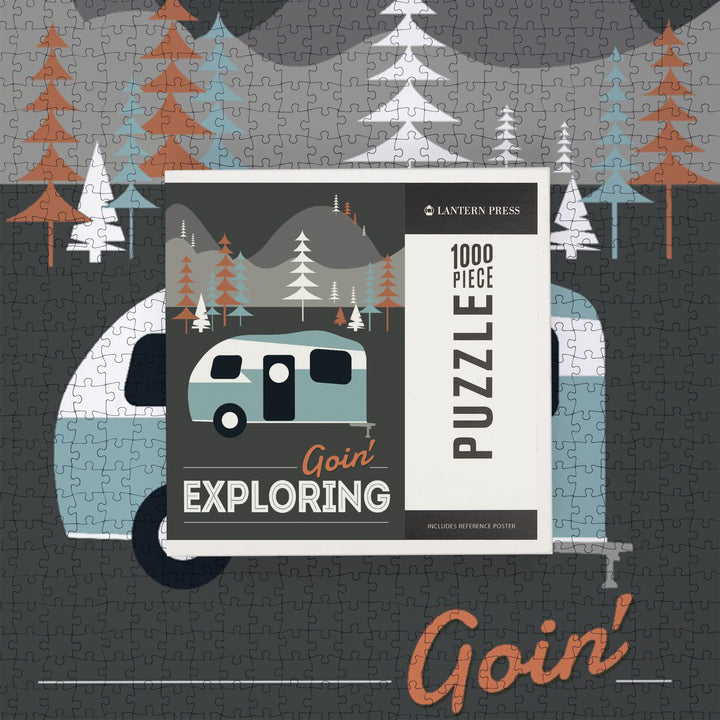 Goin' Exploring, Retro Camper, Jigsaw Puzzle Puzzle Lantern Press 