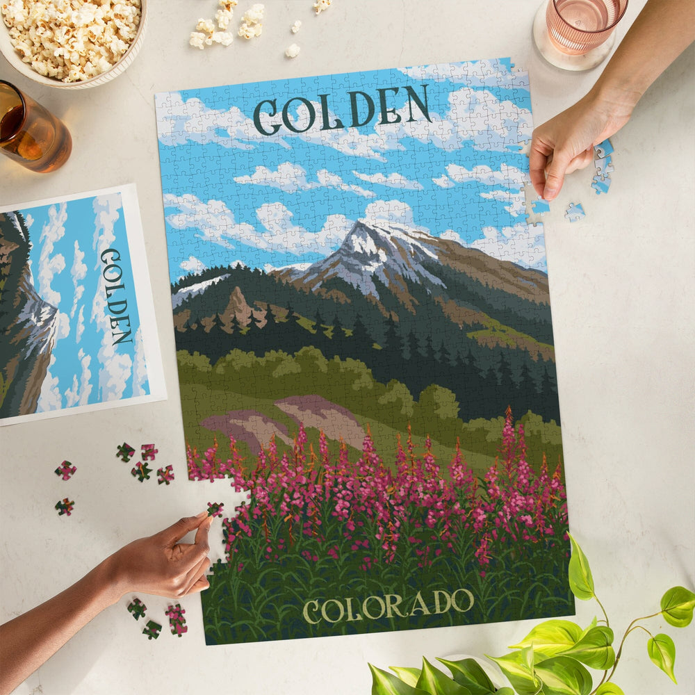 Golden, Colorado, Fireweed and Mountain, Jigsaw Puzzle Puzzle Lantern Press 