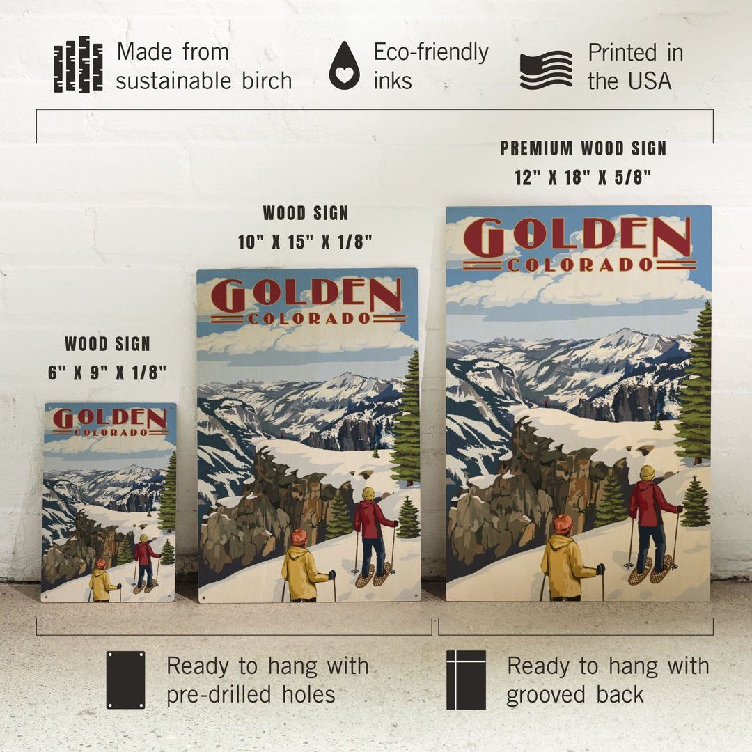 Golden, Colorado, Snowshoer Scene, Lantern Press Artwork, Wood Signs and Postcards Wood Lantern Press 