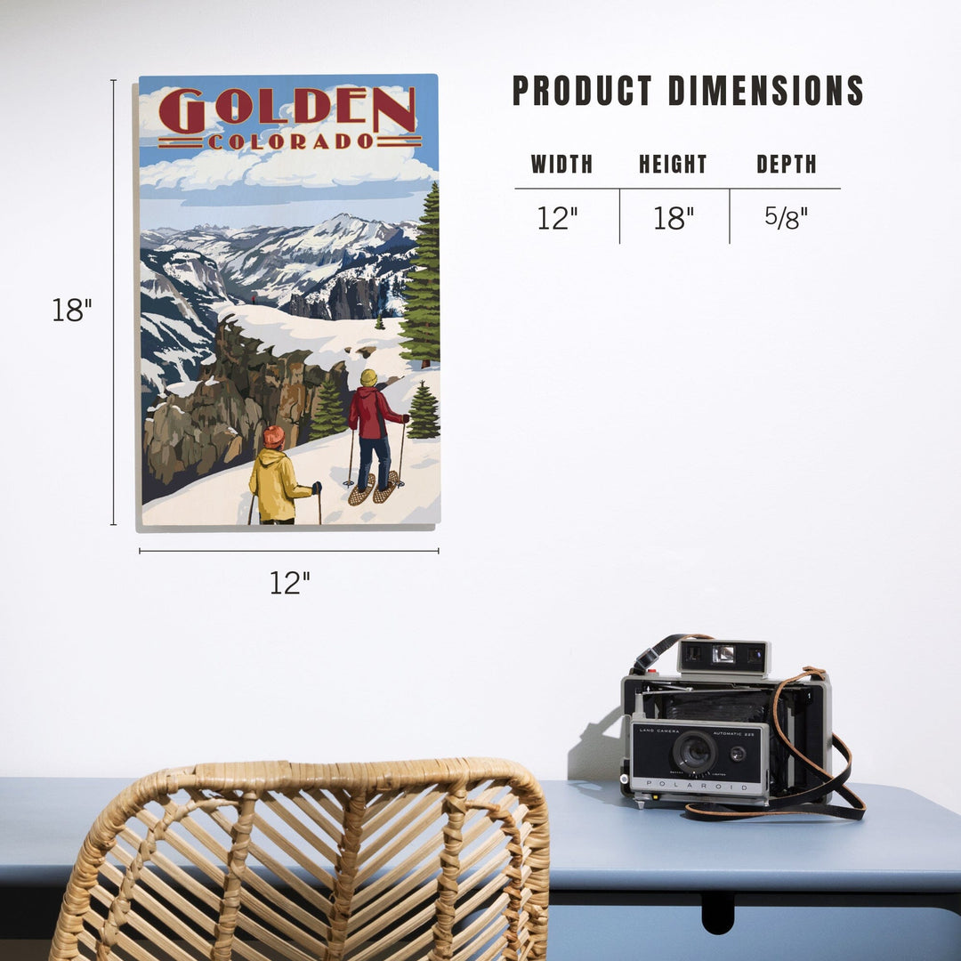 Golden, Colorado, Snowshoer Scene, Lantern Press Artwork, Wood Signs and Postcards Wood Lantern Press 