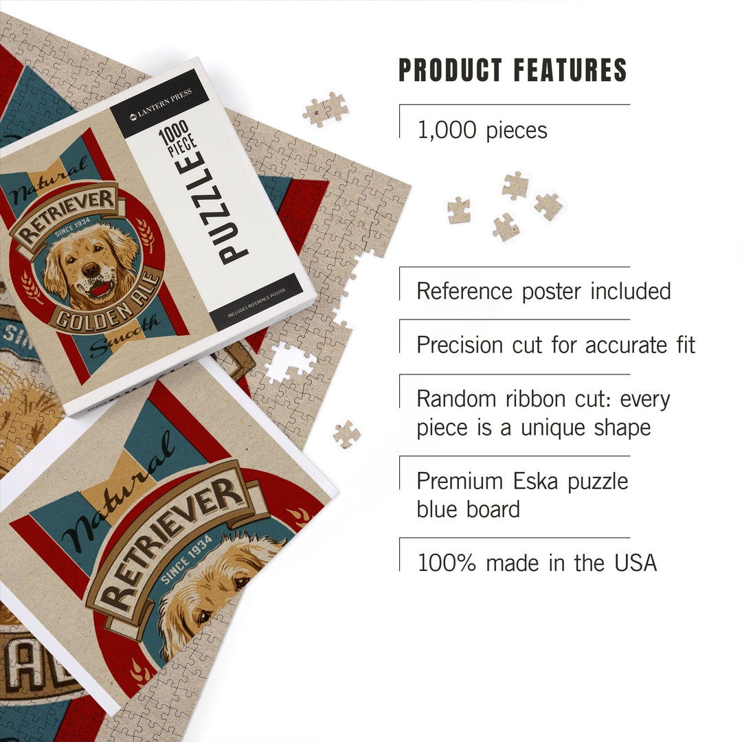 Golden Retriever Ale, Retro Beer Ad, Jigsaw Puzzle Puzzle Lantern Press 