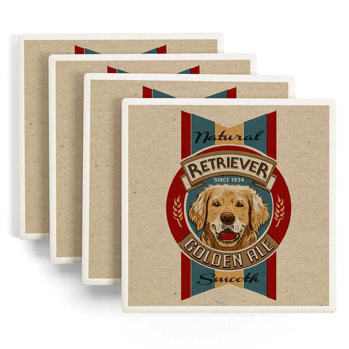 Golden Retriever Ale, Retro Beer Ad, Lantern Press Artwork, Coaster Set - Lantern Press