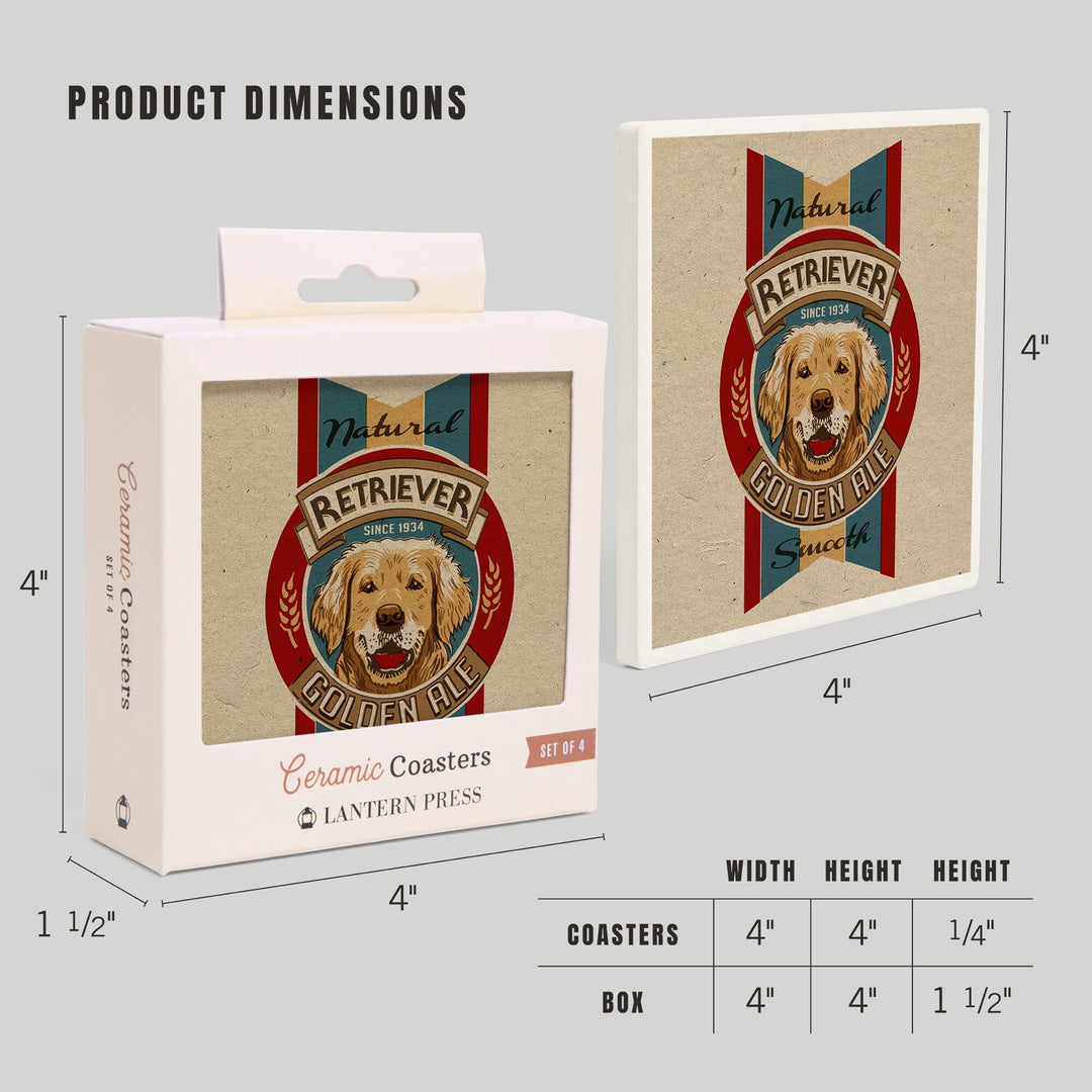 Golden Retriever Ale, Retro Beer Ad, Lantern Press Artwork, Coaster Set - Lantern Press