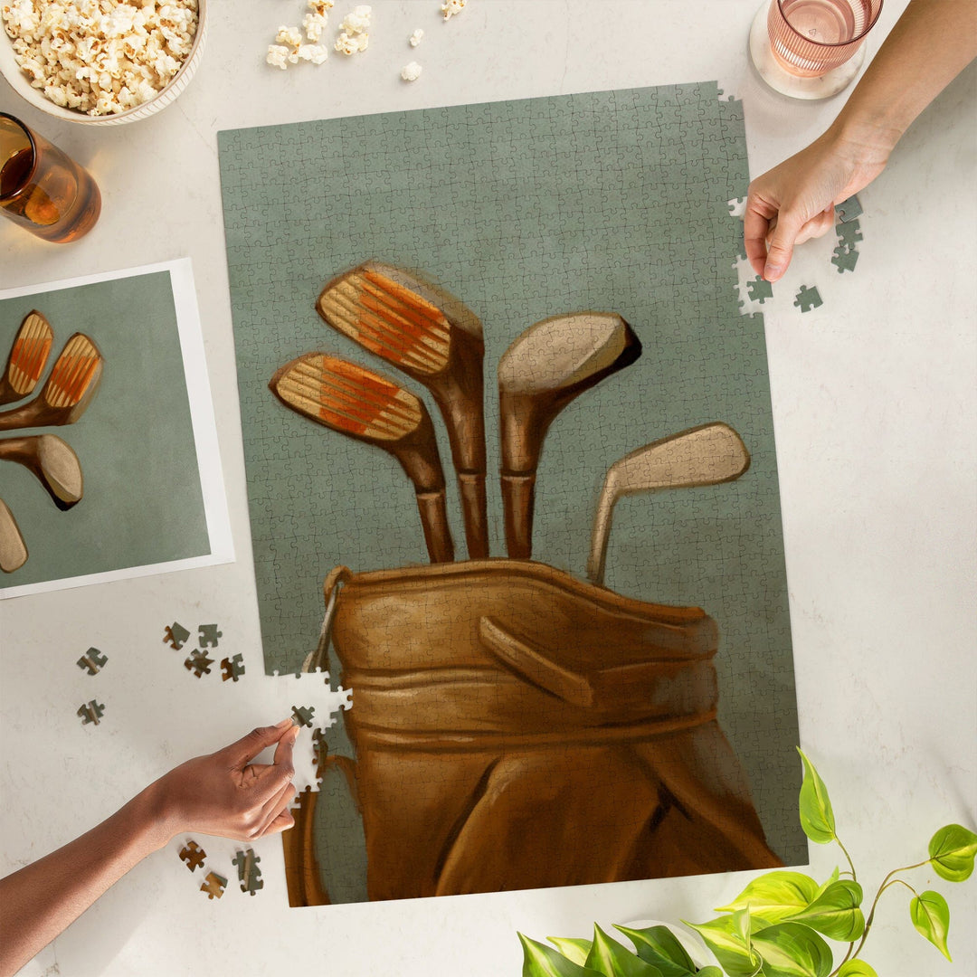 Golf Clubs, Oil Painting, Jigsaw Puzzle Puzzle Lantern Press 