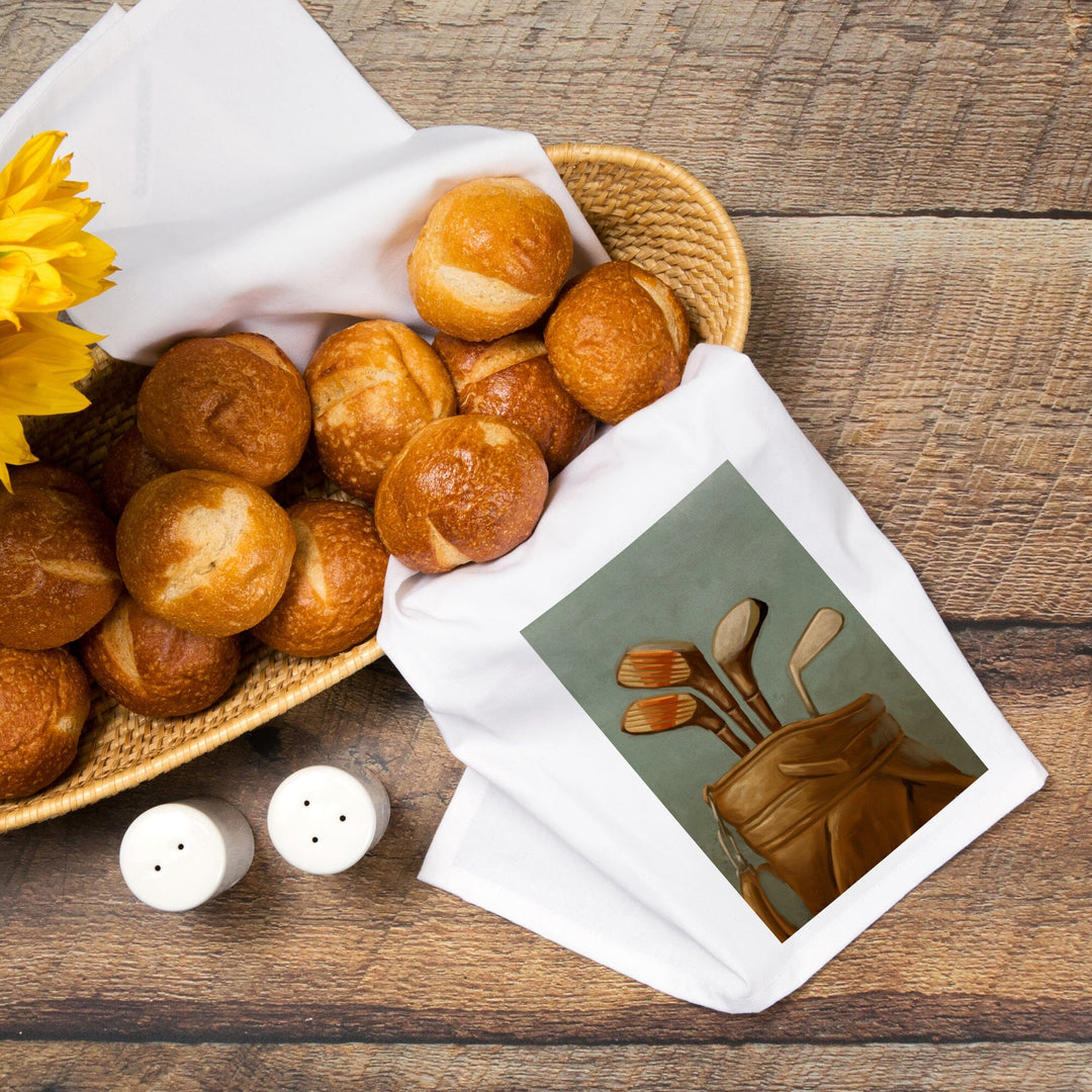 Golf Clubs, Oil Painting, Organic Cotton Kitchen Tea Towels Kitchen Lantern Press 