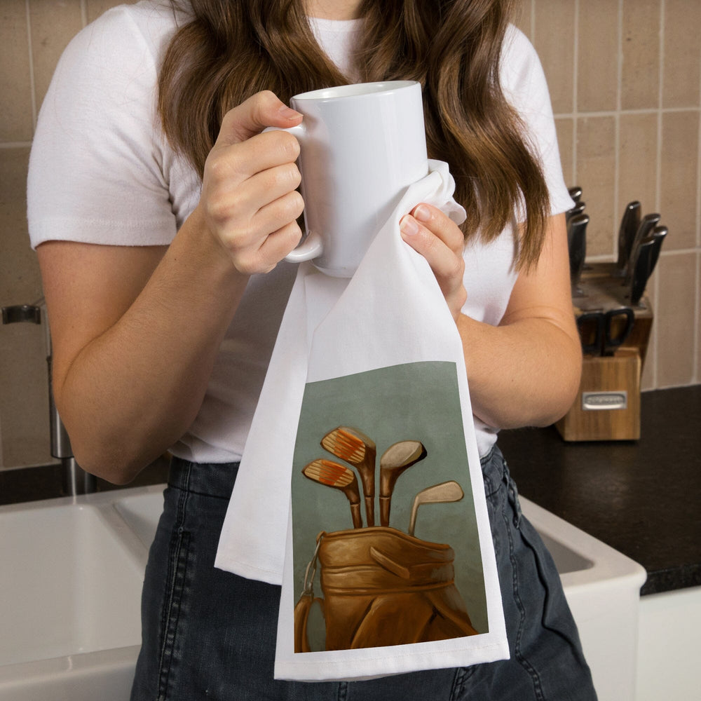 Golf Clubs, Oil Painting, Organic Cotton Kitchen Tea Towels Kitchen Lantern Press 