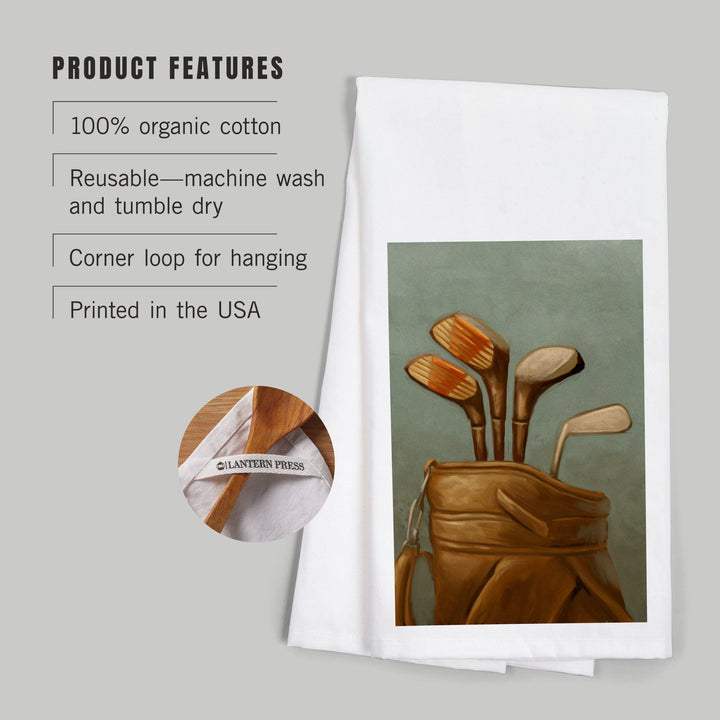 Golf Clubs, Oil Painting, Organic Cotton Kitchen Tea Towels Kitchen Lantern Press 
