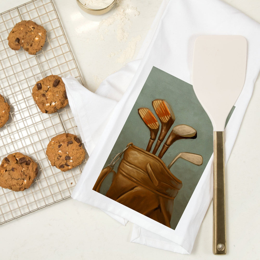 Golf Clubs, Oil Painting, Organic Cotton Kitchen Tea Towels Kitchen Lantern Press 