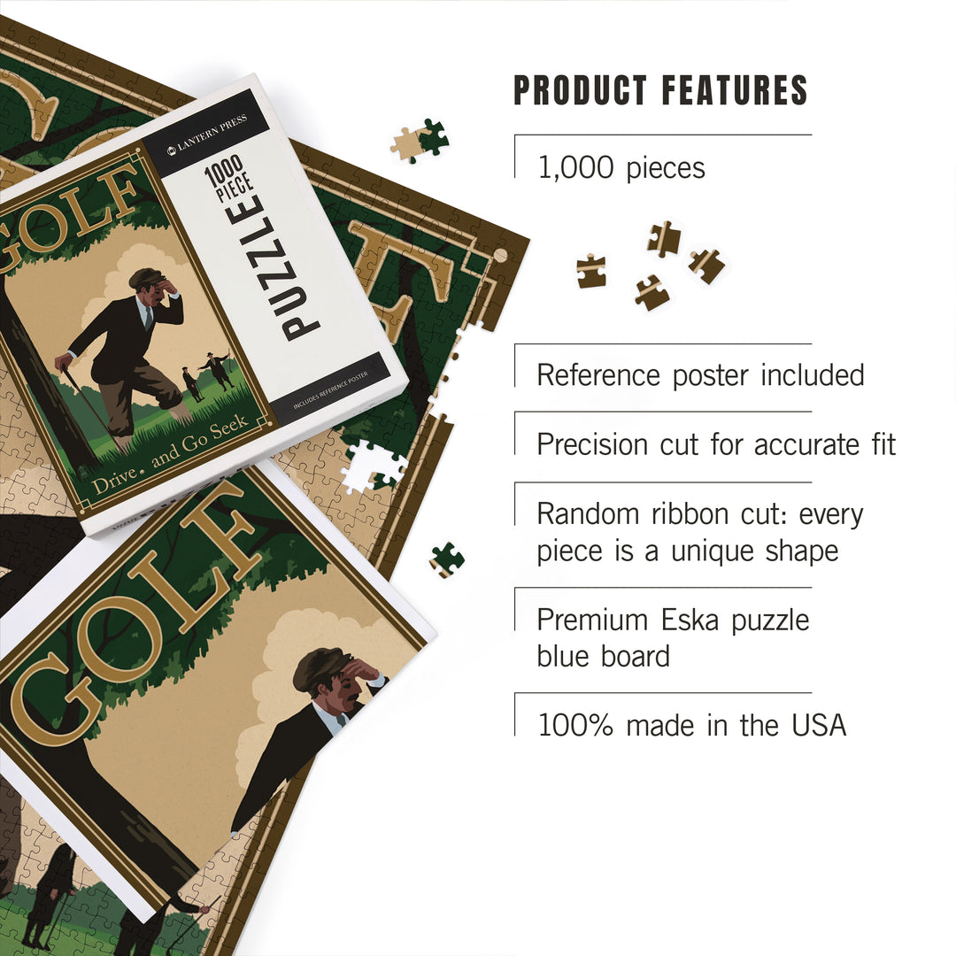 Golf, Drive and Go Seek, Jigsaw Puzzle Puzzle Lantern Press 