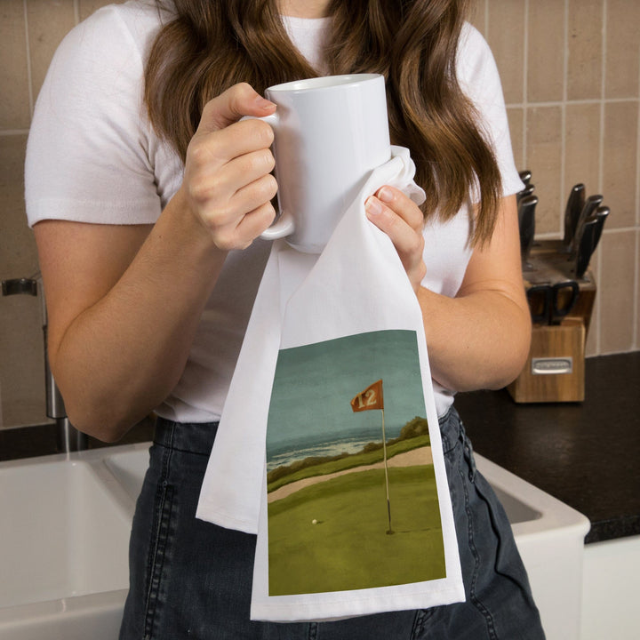 Golf Green, Oil Painting, Organic Cotton Kitchen Tea Towels Kitchen Lantern Press 