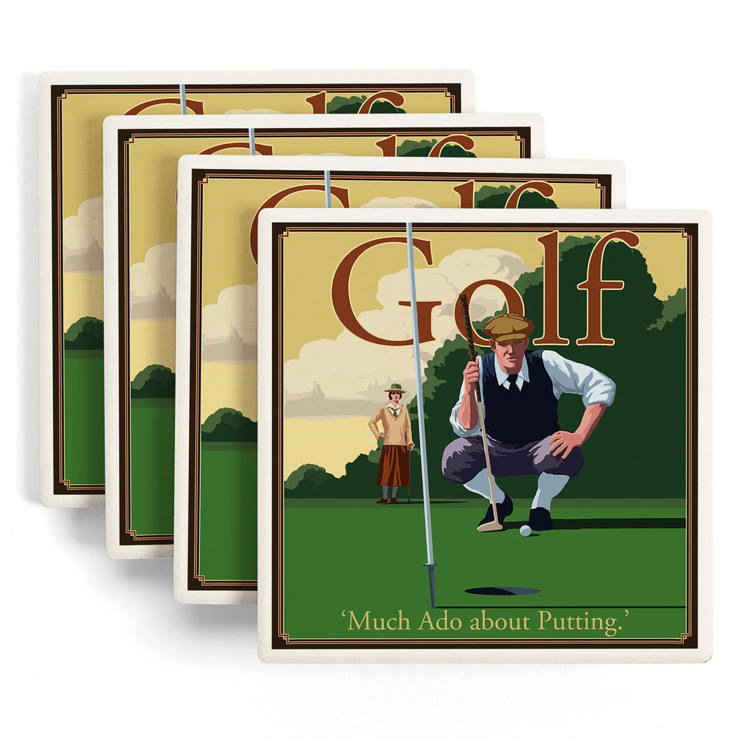 Golf, Much Ado about Putting, Lantern Press Artwork, Coaster Set - Lantern Press