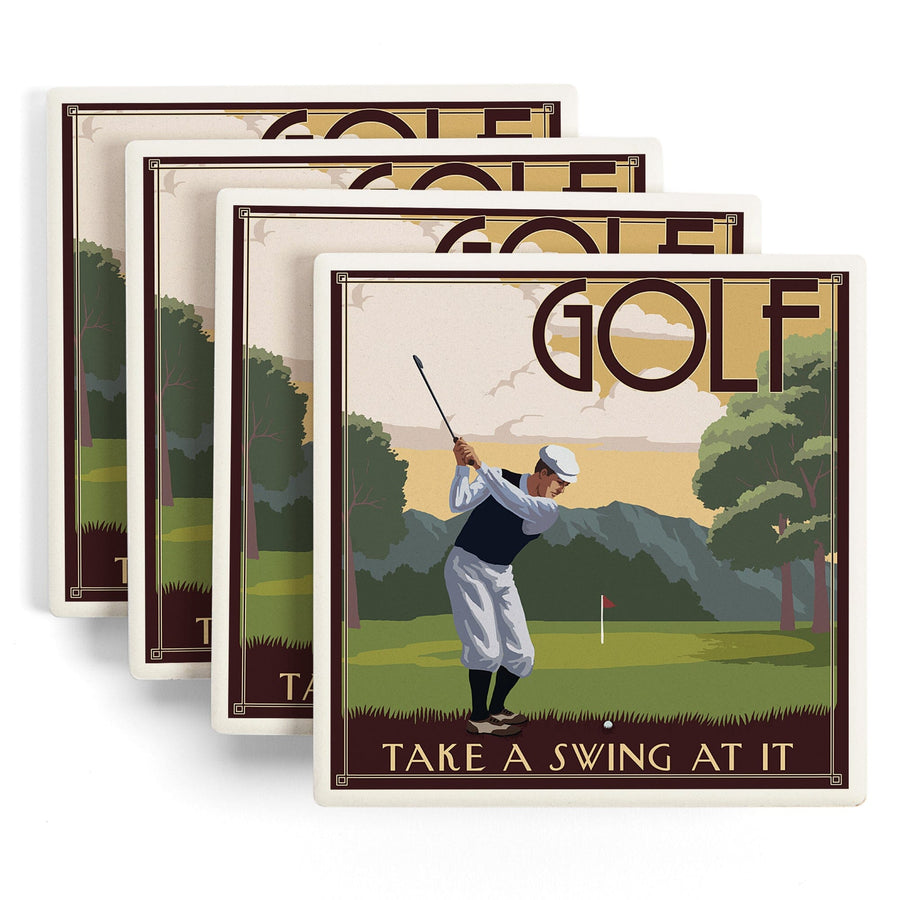 Golf, Take a Swing at It, Lantern Press Artwork, Coaster Set - Lantern Press