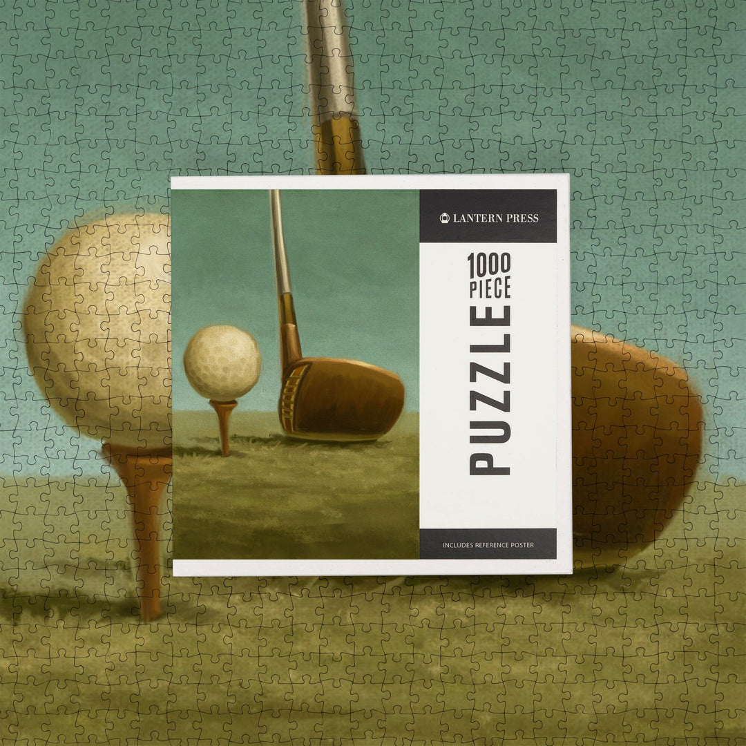 Golf, Tee and Club, Oil Painting, Jigsaw Puzzle Puzzle Lantern Press 