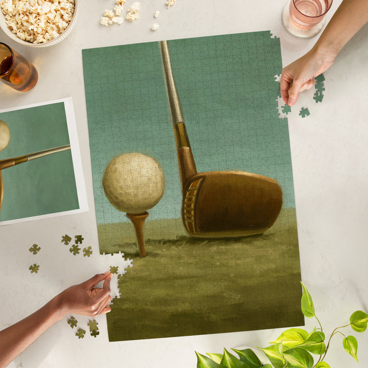 Golf, Tee and Club, Oil Painting, Jigsaw Puzzle Puzzle Lantern Press 