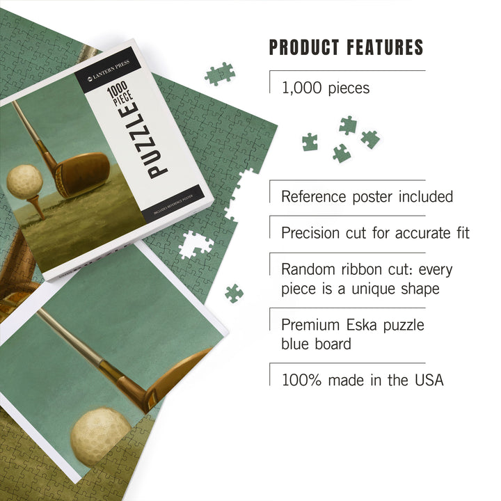 Golf, Tee and Club, Oil Painting, Jigsaw Puzzle Puzzle Lantern Press 