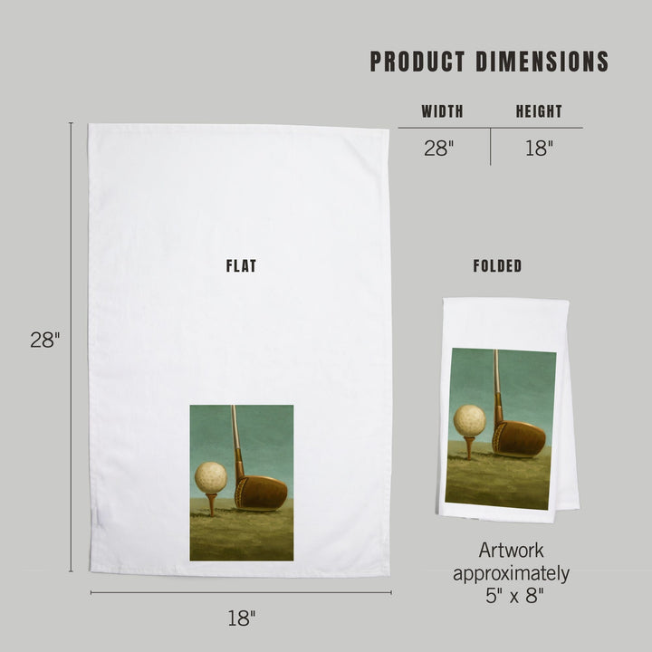 Golf, Tee and Club, Oil Painting, Organic Cotton Kitchen Tea Towels Kitchen Lantern Press 