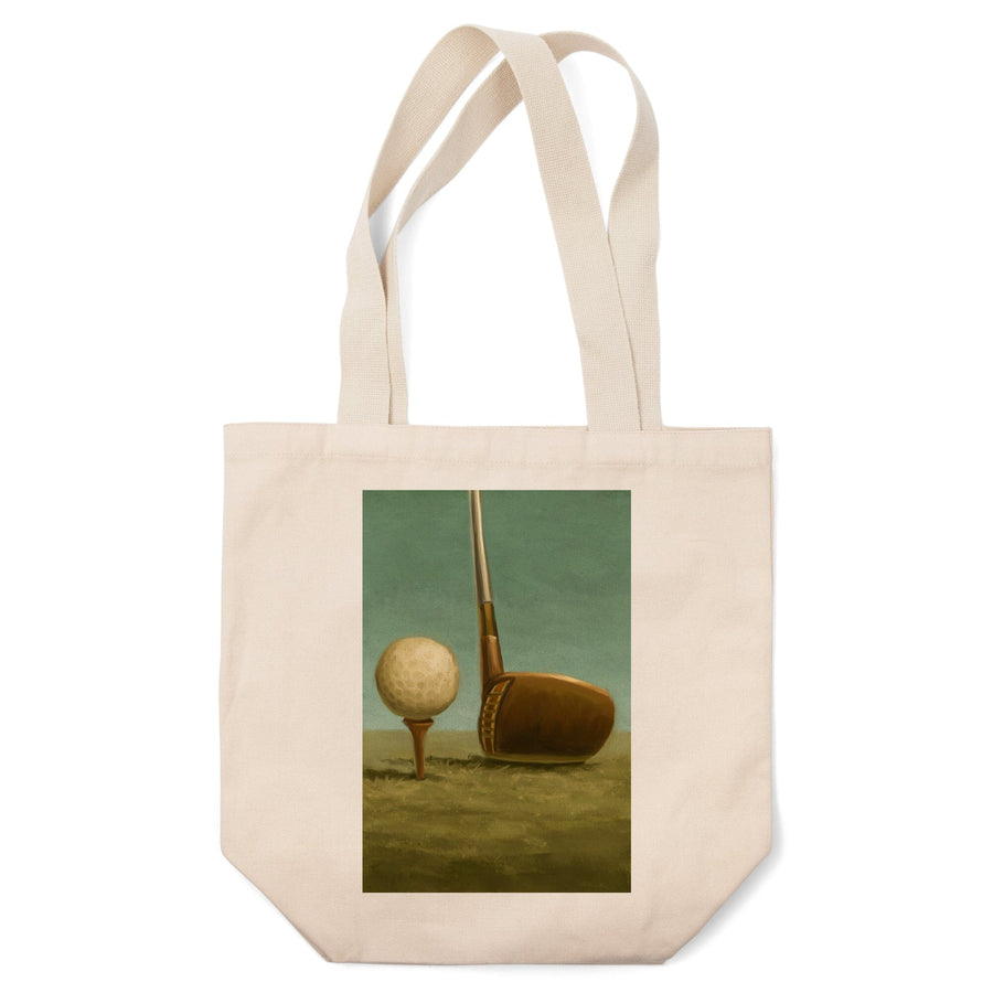 Golf, Tee and Club, Oil Painting, Tote Bag Totes Lantern Press 