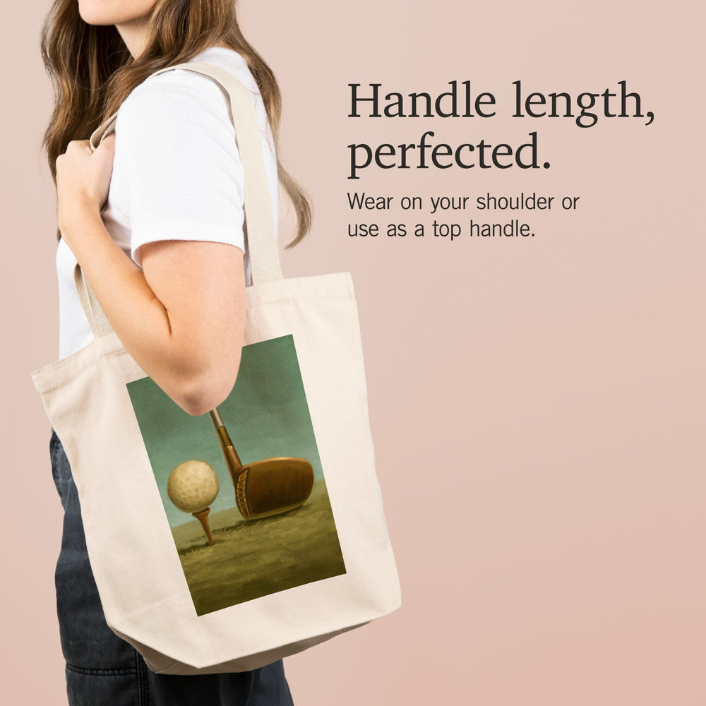 Golf, Tee and Club, Oil Painting, Tote Bag Totes Lantern Press 