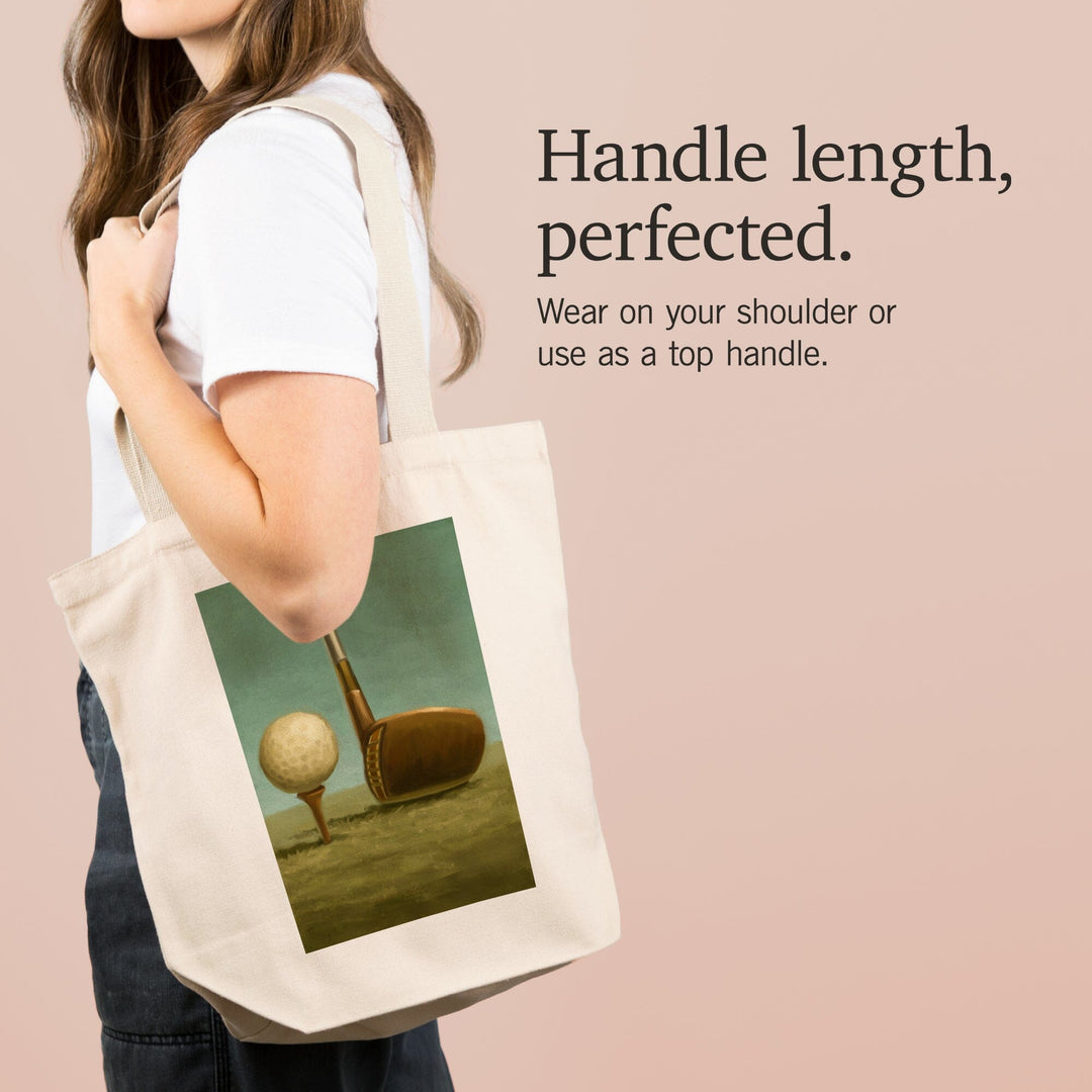 Golf, Tee and Club, Oil Painting, Tote Bag Totes Lantern Press 