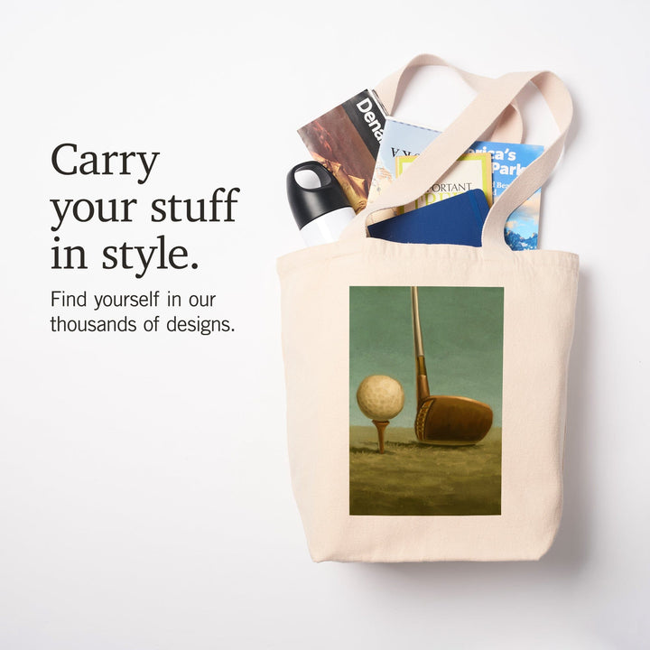 Golf, Tee and Club, Oil Painting, Tote Bag Totes Lantern Press 