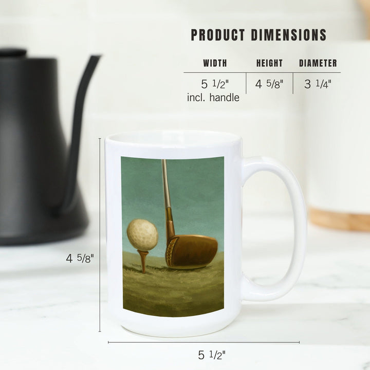 Golf, Tee & Club, Oil Painting, Lantern Press Artwork, Ceramic Mug - Lantern Press