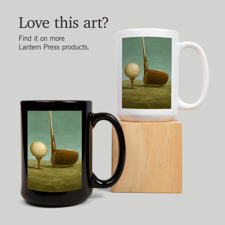 Golf, Tee & Club, Oil Painting, Lantern Press Artwork, Ceramic Mug - Lantern Press