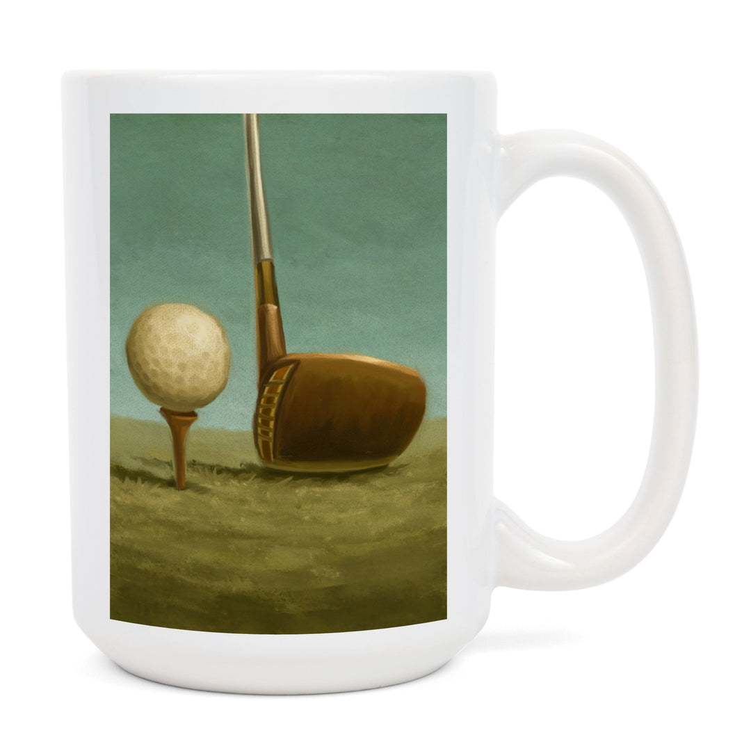 Golf, Tee & Club, Oil Painting, Lantern Press Artwork, Ceramic Mug - Lantern Press