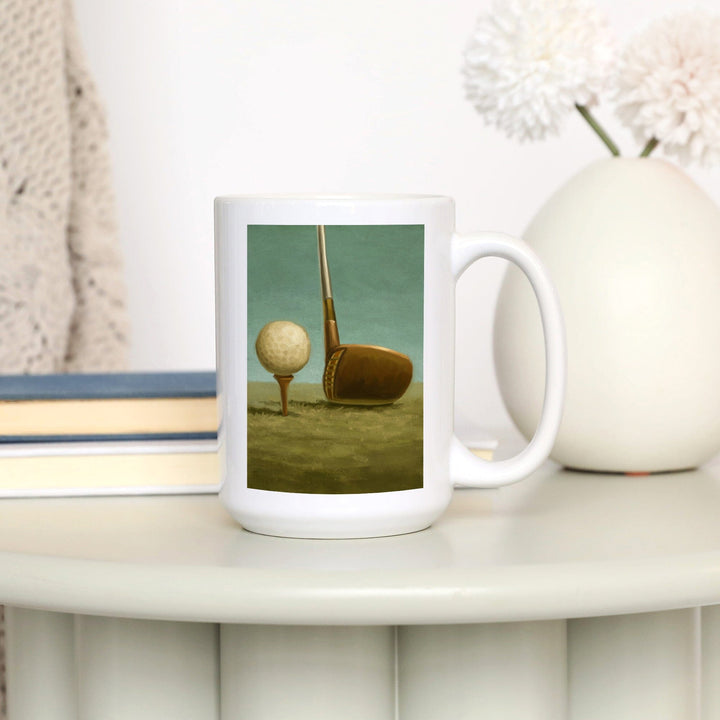 Golf, Tee & Club, Oil Painting, Lantern Press Artwork, Ceramic Mug - Lantern Press