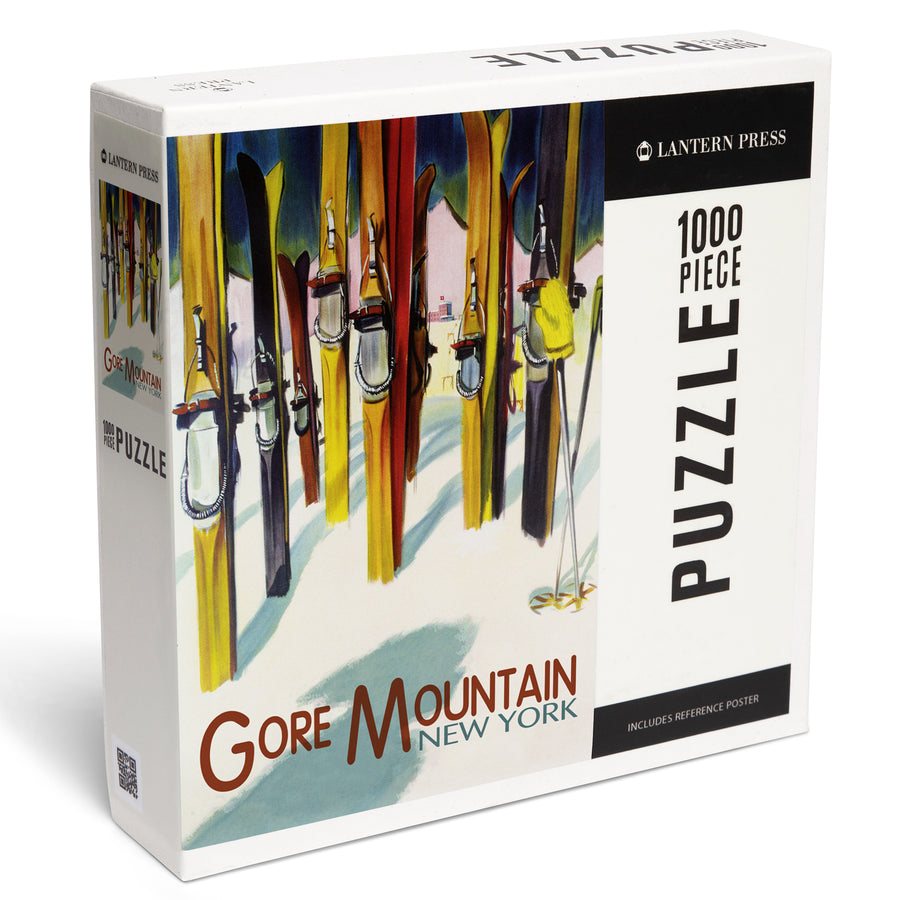 Gore Mountain, New York, Colorful Skis, Jigsaw Puzzle Puzzle Lantern Press 