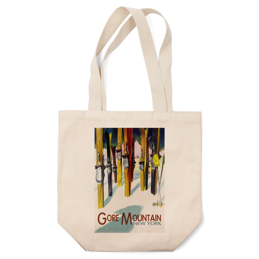 Gore Mountain, New York, Colorful Skis, Lantern Press Artwork, Tote Bag Totes Lantern Press 