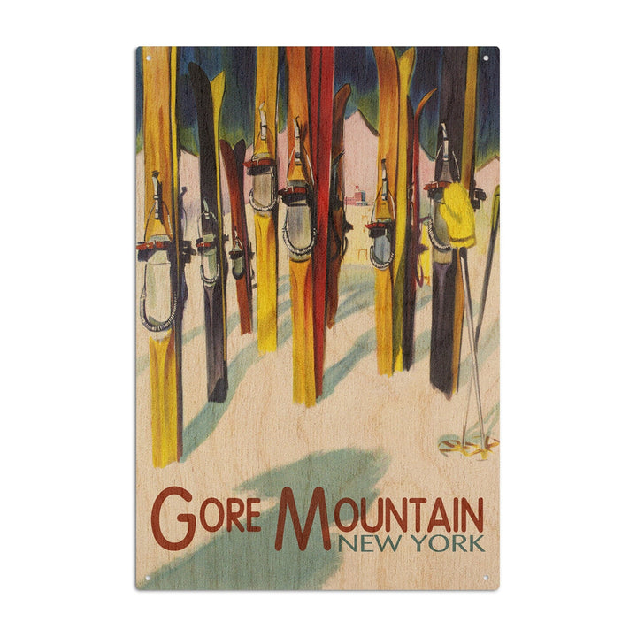 Gore Mountain, New York, Colorful Skis, Lantern Press Artwork, Wood Signs and Postcards Wood Lantern Press 10 x 15 Wood Sign 