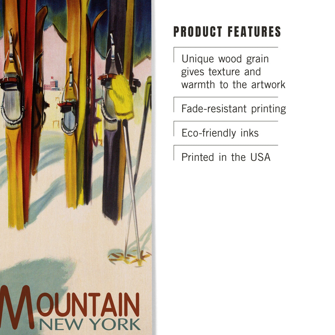 Gore Mountain, New York, Colorful Skis, Lantern Press Artwork, Wood Signs and Postcards Wood Lantern Press 