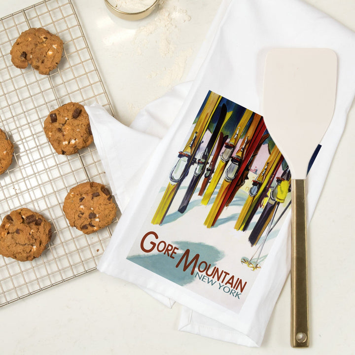 Gore Mountain, New York, Colorful Skis, Organic Cotton Kitchen Tea Towels Kitchen Lantern Press 