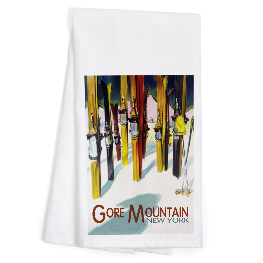 Gore Mountain, New York, Colorful Skis, Organic Cotton Kitchen Tea Towels Kitchen Lantern Press 
