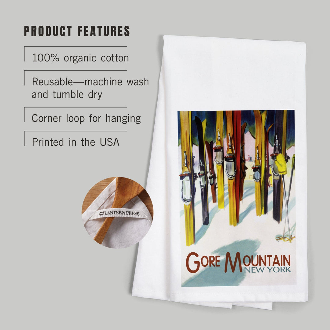 Gore Mountain, New York, Colorful Skis, Organic Cotton Kitchen Tea Towels Kitchen Lantern Press 