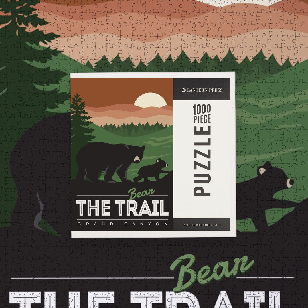 Grand Canyon National Park, Arizona, Bear the Trail, Vector Style, Jigsaw Puzzle Puzzle Lantern Press 