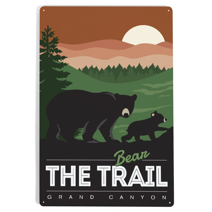 Grand Canyon National Park, Arizona, Bear the Trail, Vector Style, Metal Signs Metal Lantern Press 