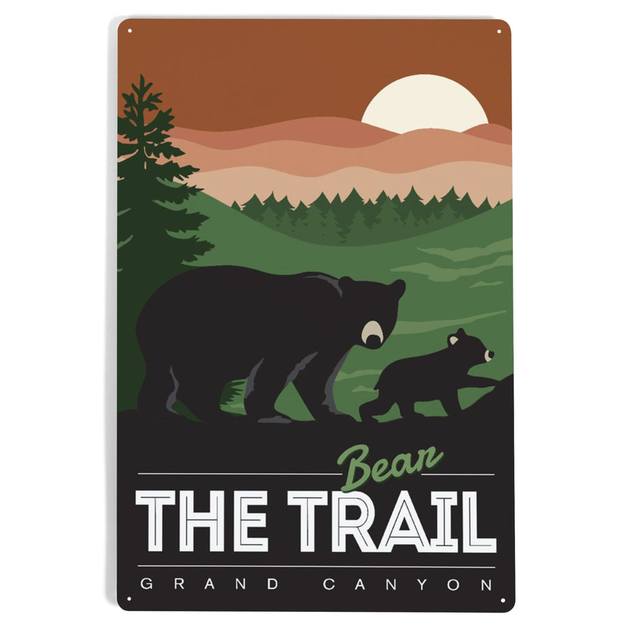 Grand Canyon National Park, Arizona, Bear the Trail, Vector Style, Metal Signs Metal Lantern Press 