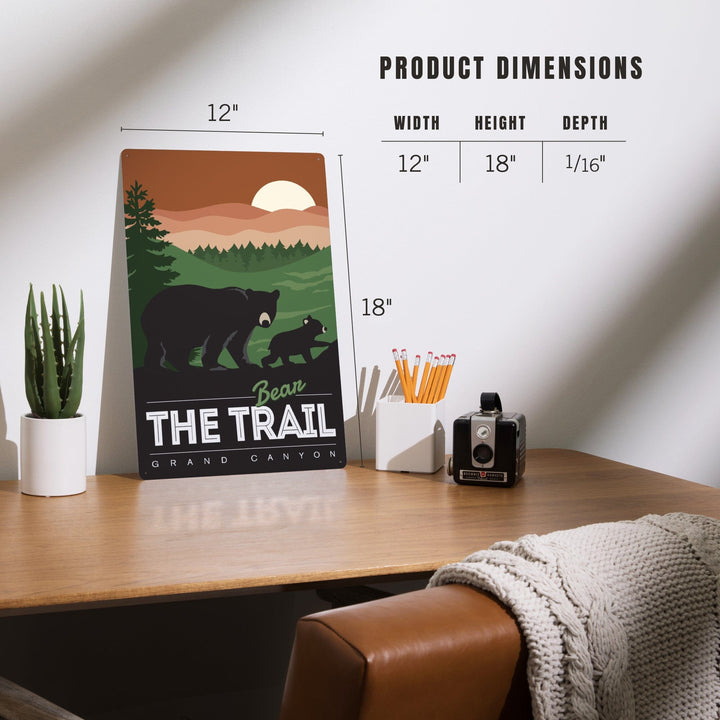 Grand Canyon National Park, Arizona, Bear the Trail, Vector Style, Metal Signs Metal Lantern Press 