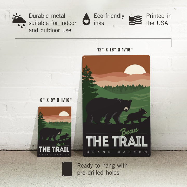 Grand Canyon National Park, Arizona, Bear the Trail, Vector Style, Metal Signs Metal Lantern Press 