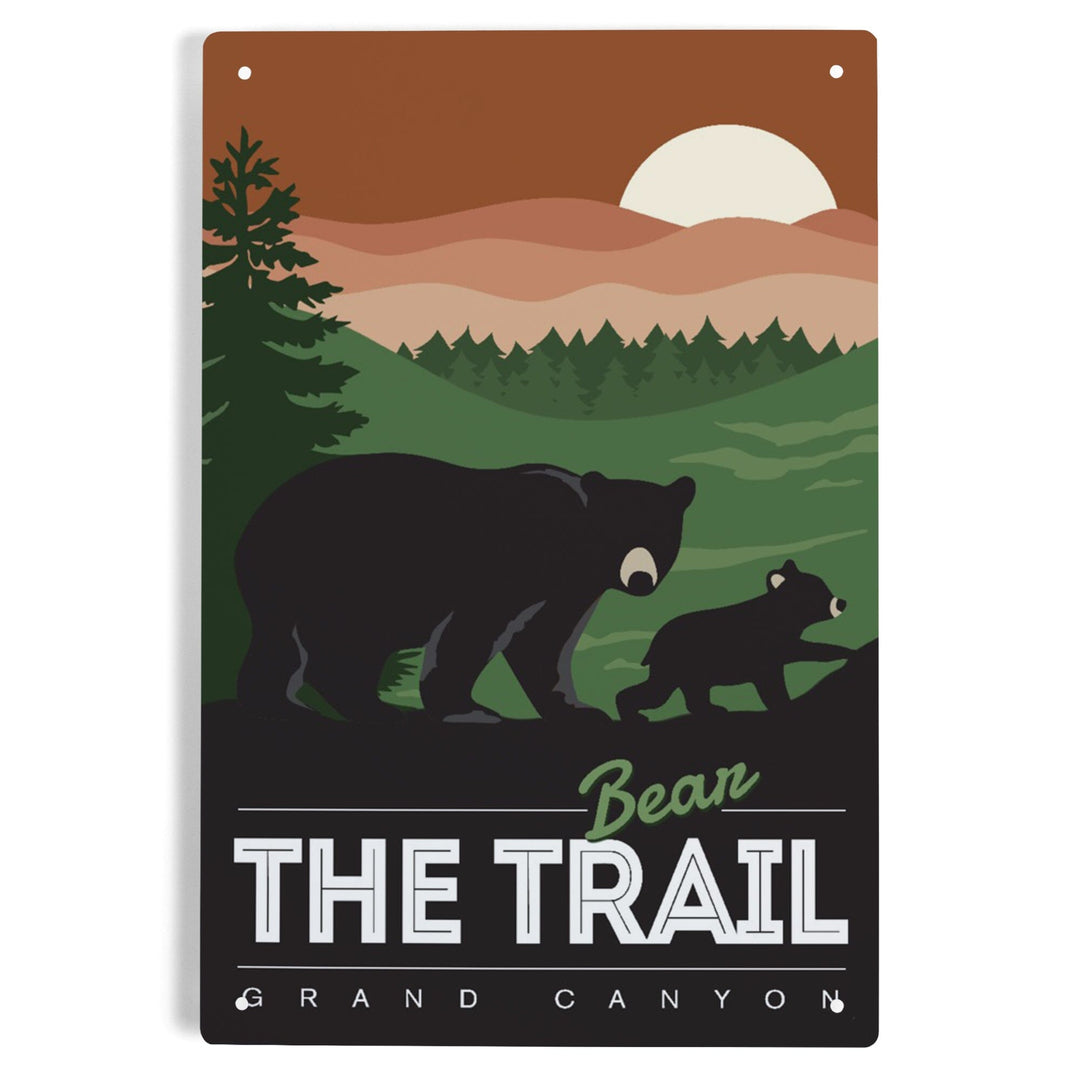 Grand Canyon National Park, Arizona, Bear the Trail, Vector Style, Metal Signs Metal Lantern Press 